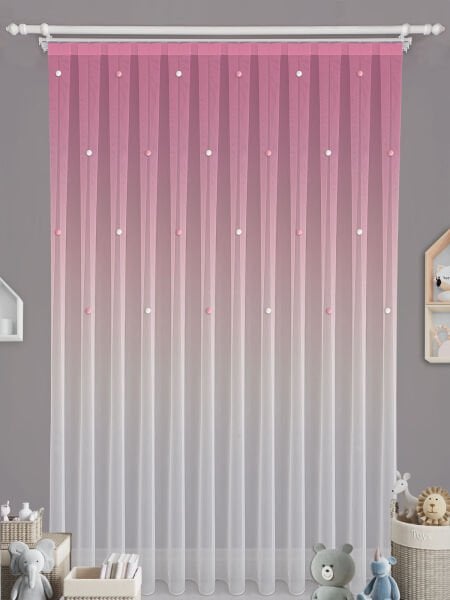 PEMBE ÜST GEÇİŞLİ BEYAZ  PEMBE  PONPONLU