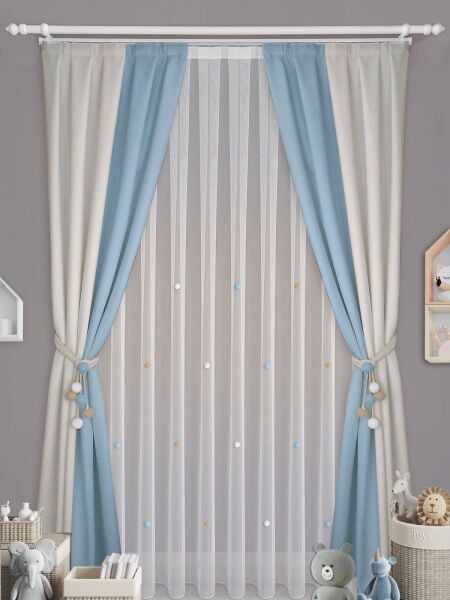 MAVİ KREM KONSPET FON TÜL PERDE