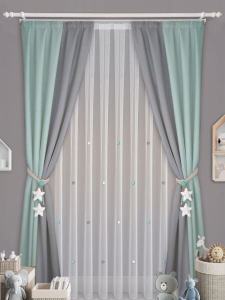 MİNT GRİ KONSPET FON TÜL PERDE